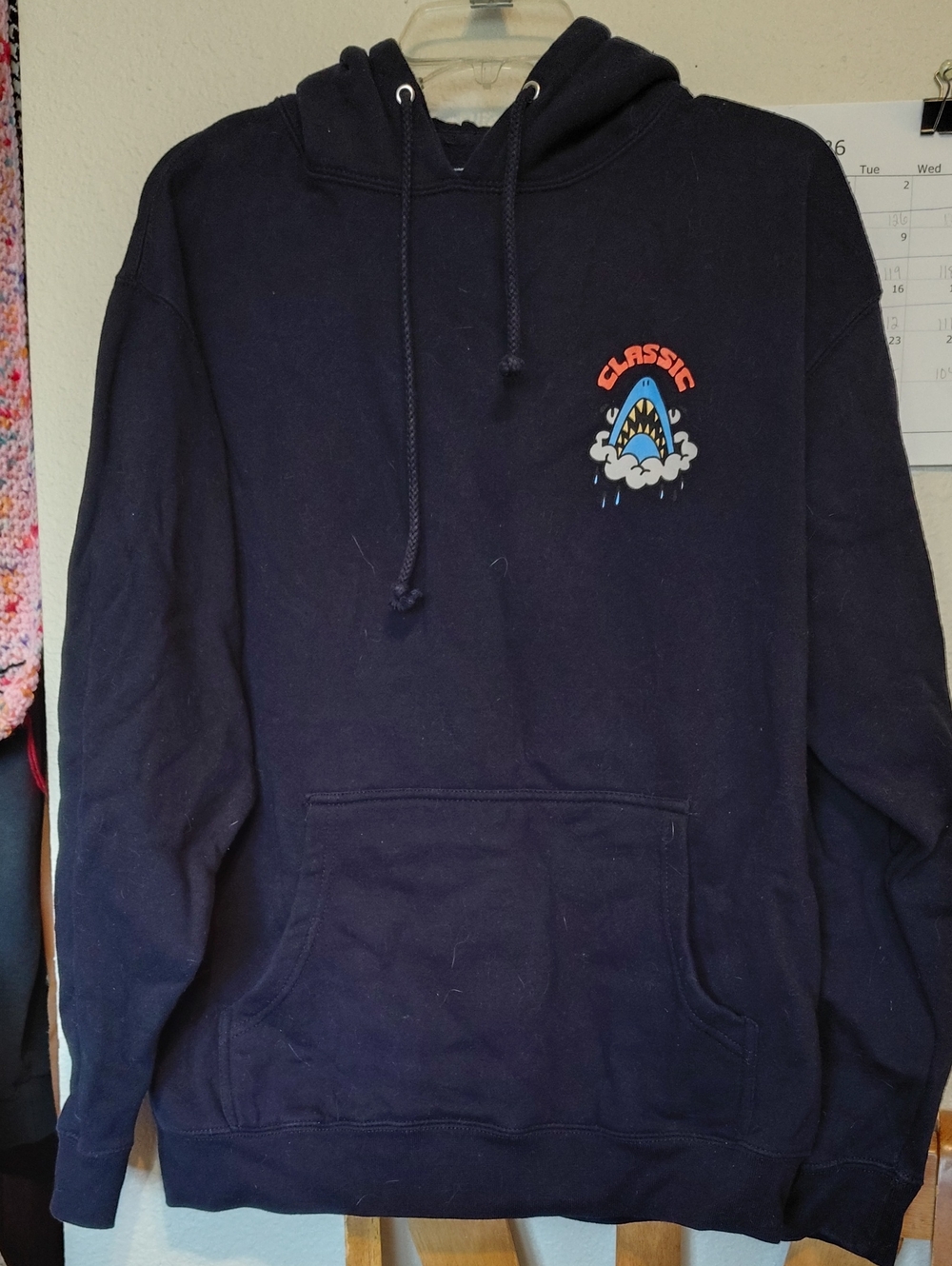 Classic Navy Hoodie with Shark Chest Graphic